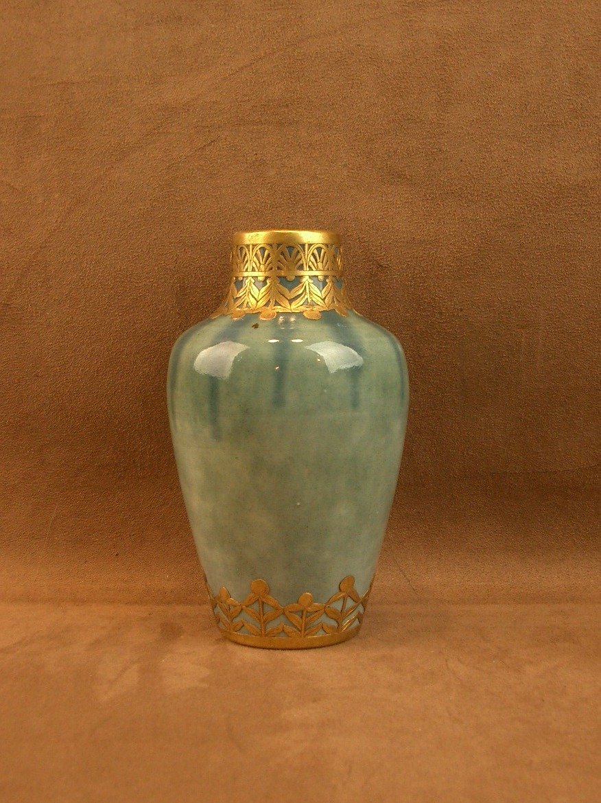 Art Nouveau Porcelain Vase With A Gilt Brass Mount, Signed Feff And Jeandel -photo-5