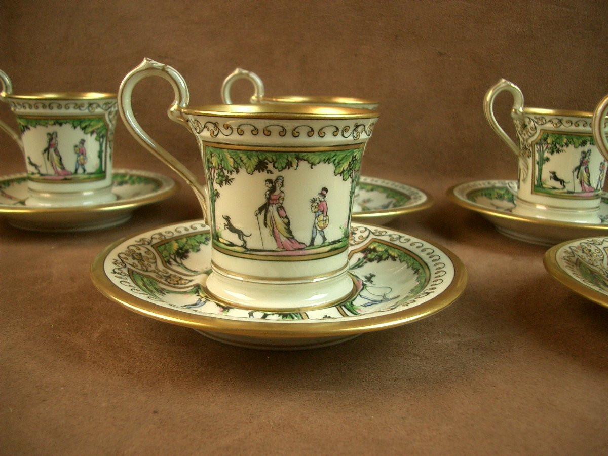 Ensemble de 6 tasses à café en porcelaine de Limoges, Raynaud, Promenade Au Palais Royal -photo-2