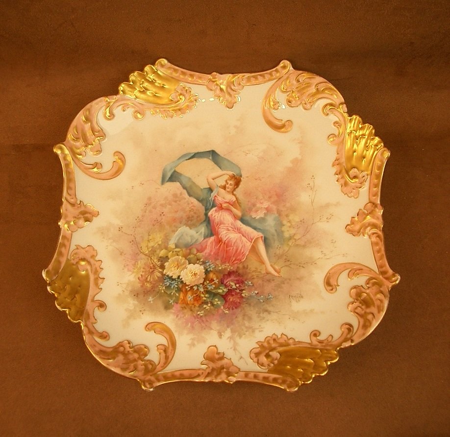 Grand plat en porcelaine de Limoges Art Nouveau Barny & Rigoni -photo-4