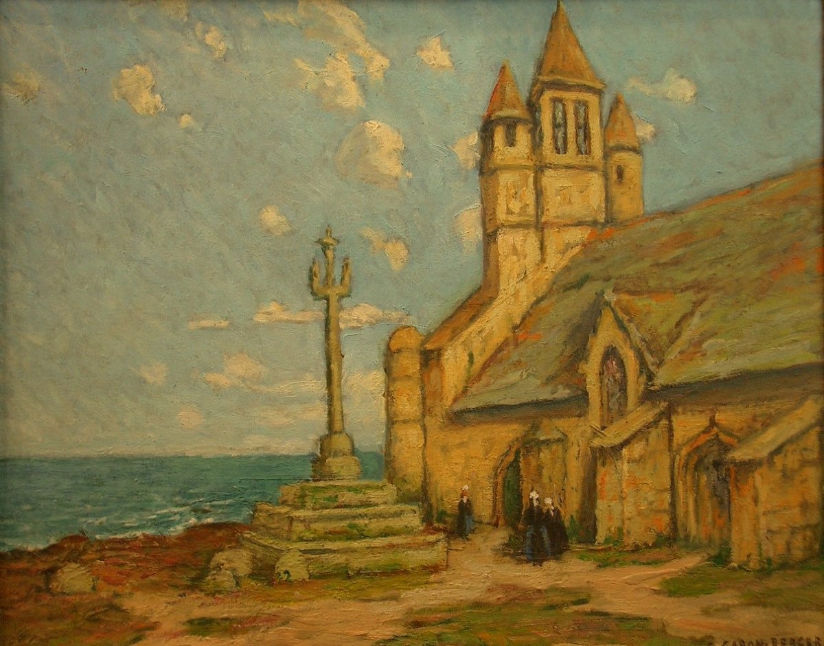 Oil Painting Of Brittany, St Guénolé, Signed Eugénie Caron-berger (1883-1963) -photo-3
