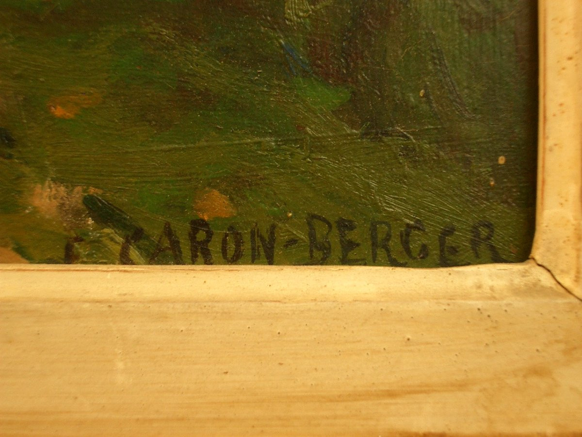 Peinture Huile Lac d'Aiguebelette signée Eugénie CARON-BERGER (1883-1963) -photo-3