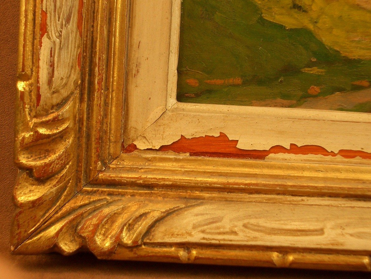 Peinture Huile Lac d'Aiguebelette signée Eugénie CARON-BERGER (1883-1963) -photo-3