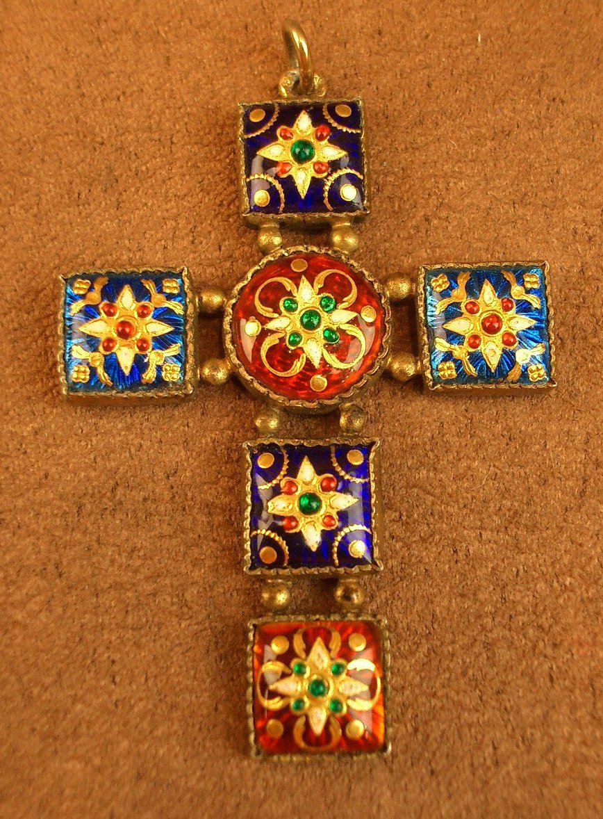Antique Cross Pendant In Vermeil And Bresse Enamels -photo-2