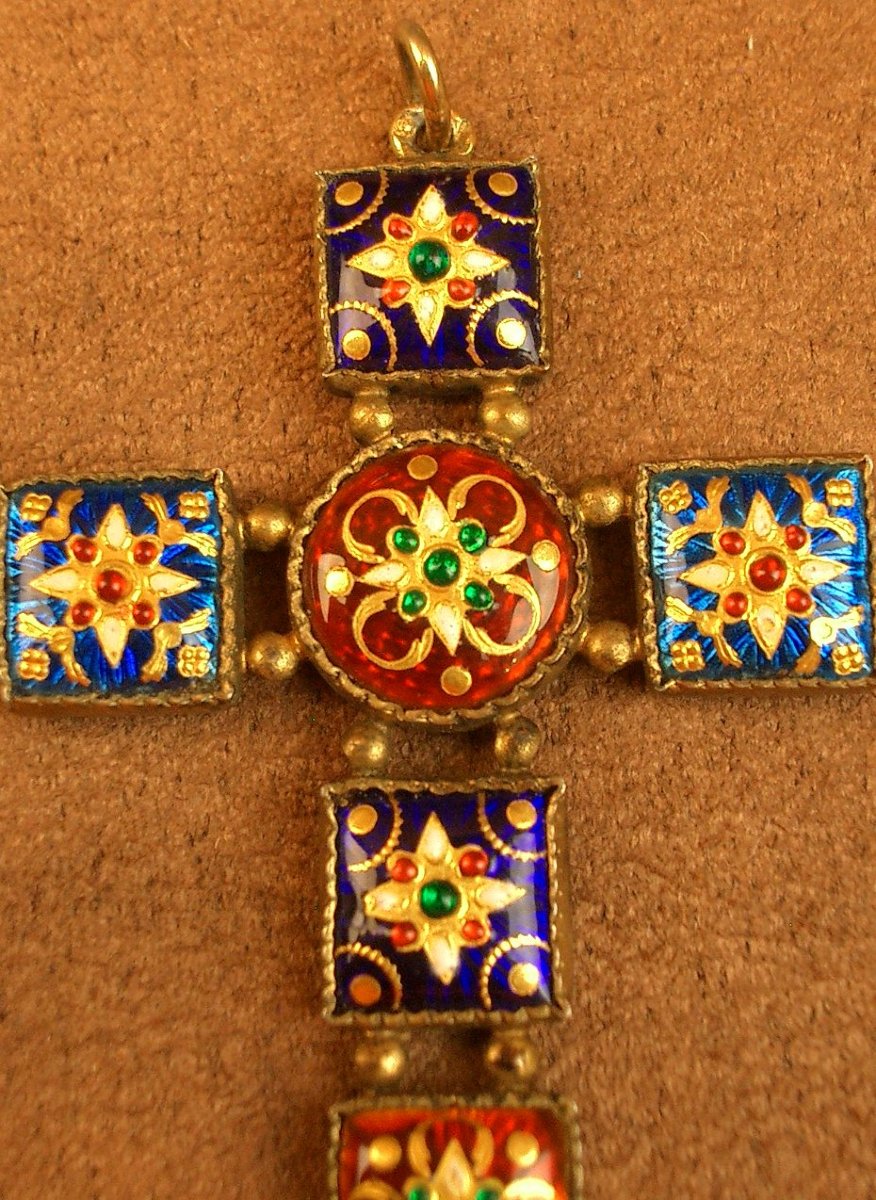 Antique Cross Pendant In Vermeil And Bresse Enamels -photo-3