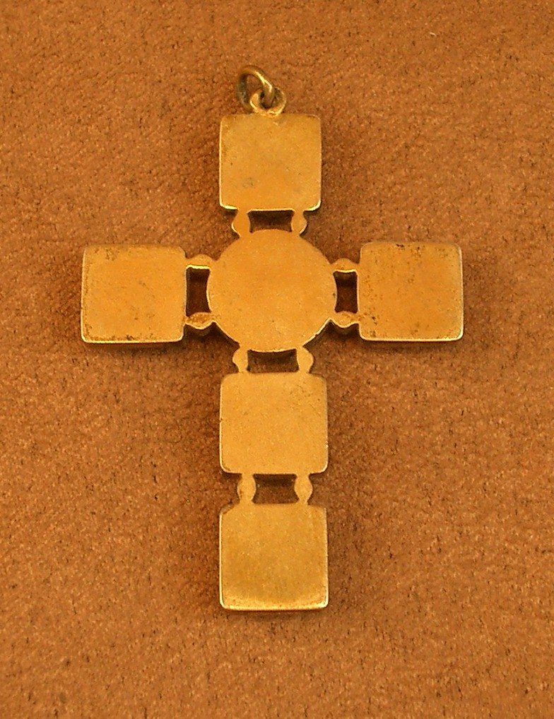 Antique Cross Pendant In Vermeil And Bresse Enamels -photo-2