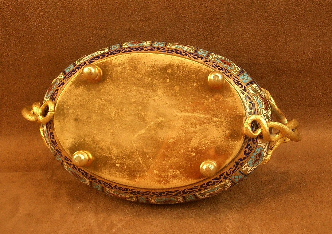 Coupe, petite jardinière en bronze et émail cloisonné XIXe siècle-photo-6