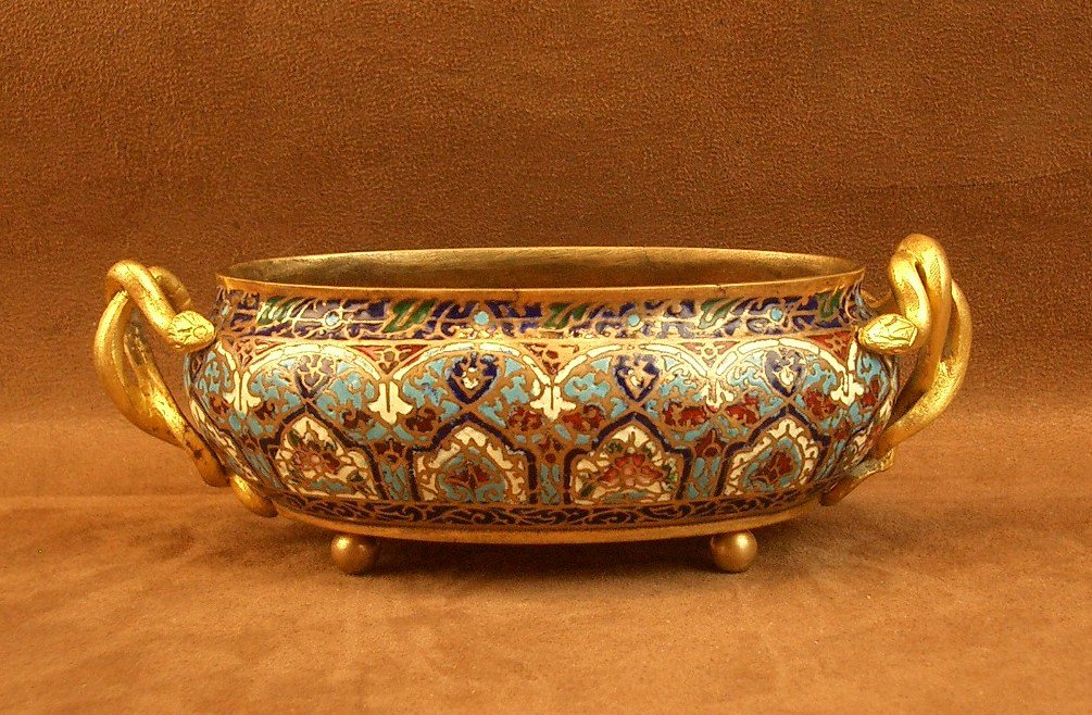 Coupe, petite jardinière en bronze et émail cloisonné XIXe siècle-photo-7