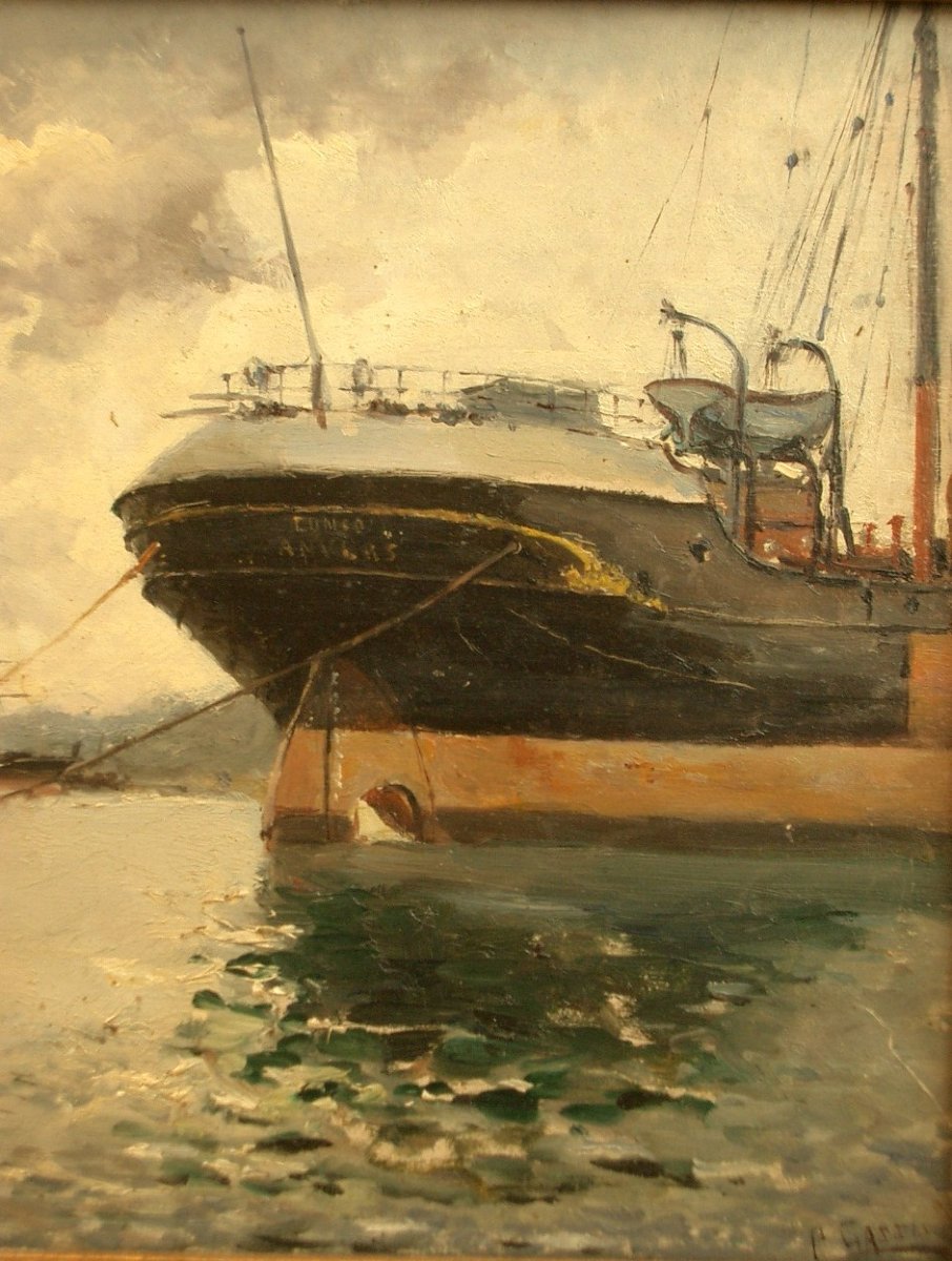 Marine Painting, Oil On Panel, Ocean Liner, Late 19th/early 20th Century, Signed -photo-4