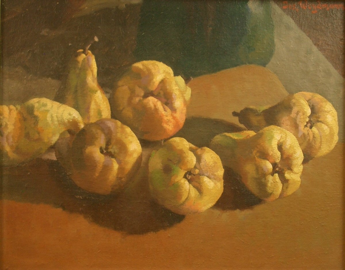 Peinture huile sur toile Nature morte aux poires par Joseph Weydmann (1914-1968) -photo-2