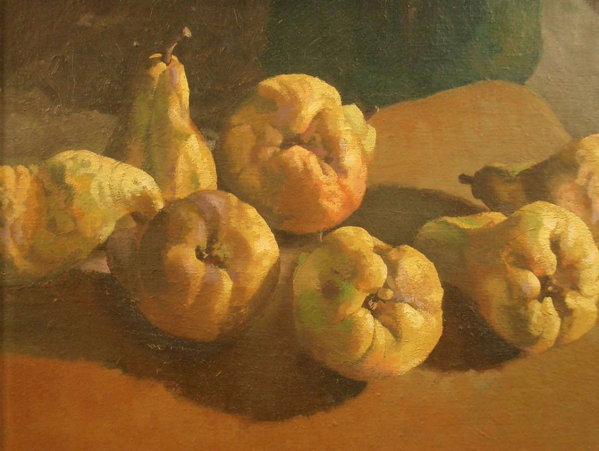 Peinture huile sur toile Nature morte aux poires par Joseph Weydmann (1914-1968) -photo-4