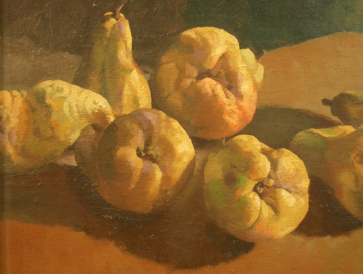 Peinture huile sur toile Nature morte aux poires par Joseph Weydmann (1914-1968) -photo-2