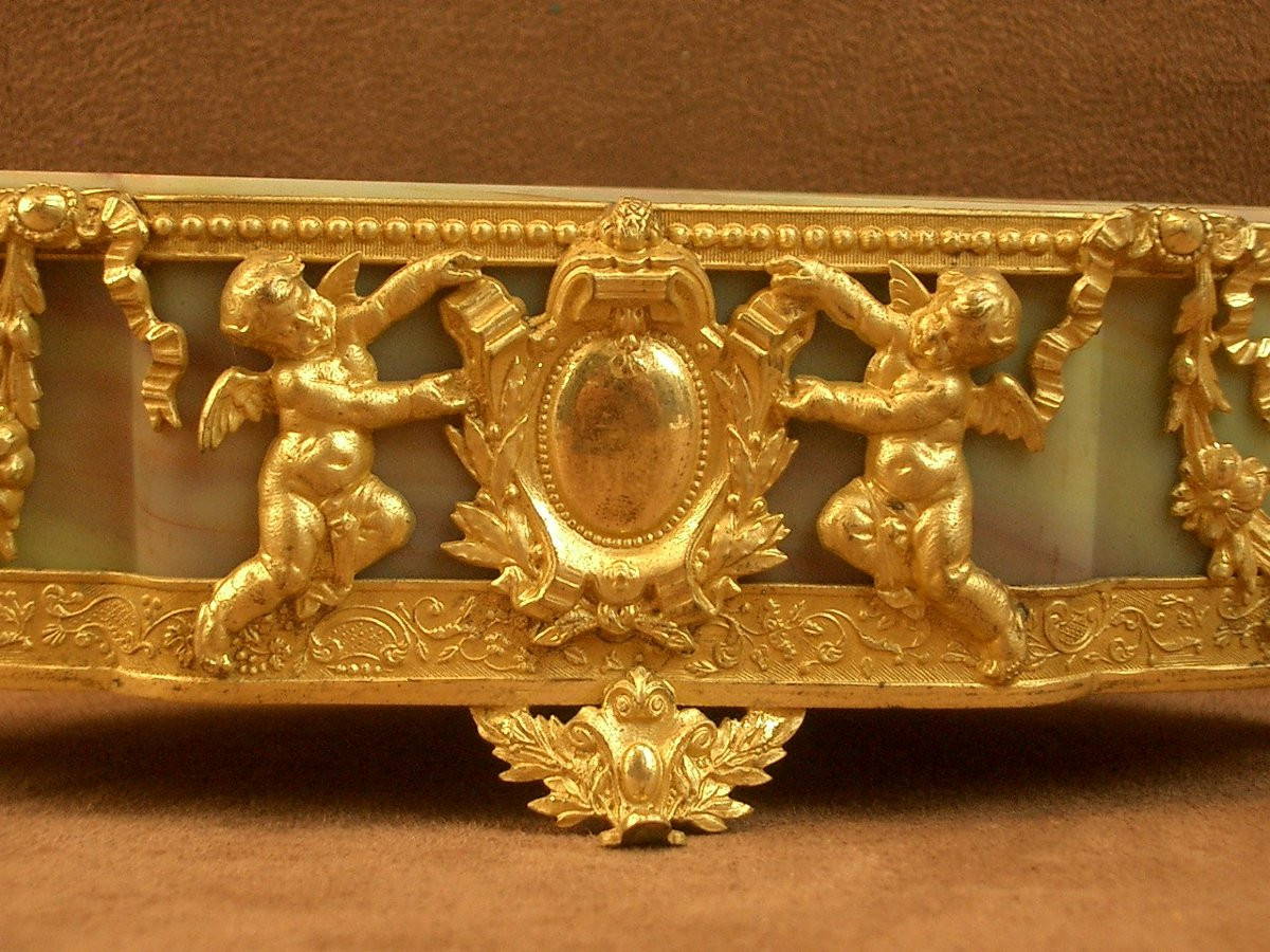 Coupe en verre marbrée de Sèvres lithyalin glass, monture en laiton doré XIXe siècle-photo-2