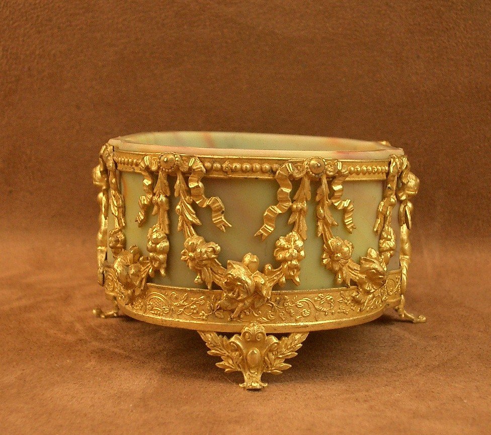 Coupe en verre marbrée de Sèvres lithyalin glass, monture en laiton doré XIXe siècle-photo-3