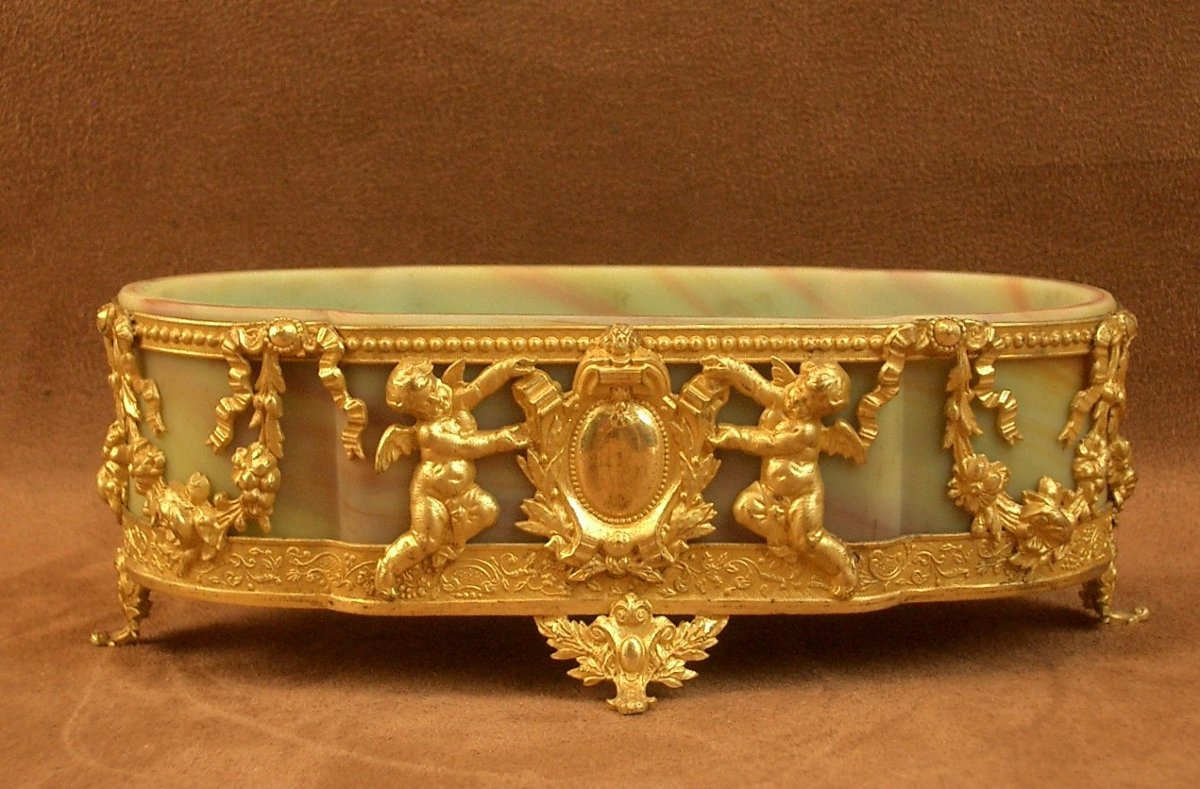 Coupe en verre marbrée de Sèvres lithyalin glass, monture en laiton doré XIXe siècle-photo-4