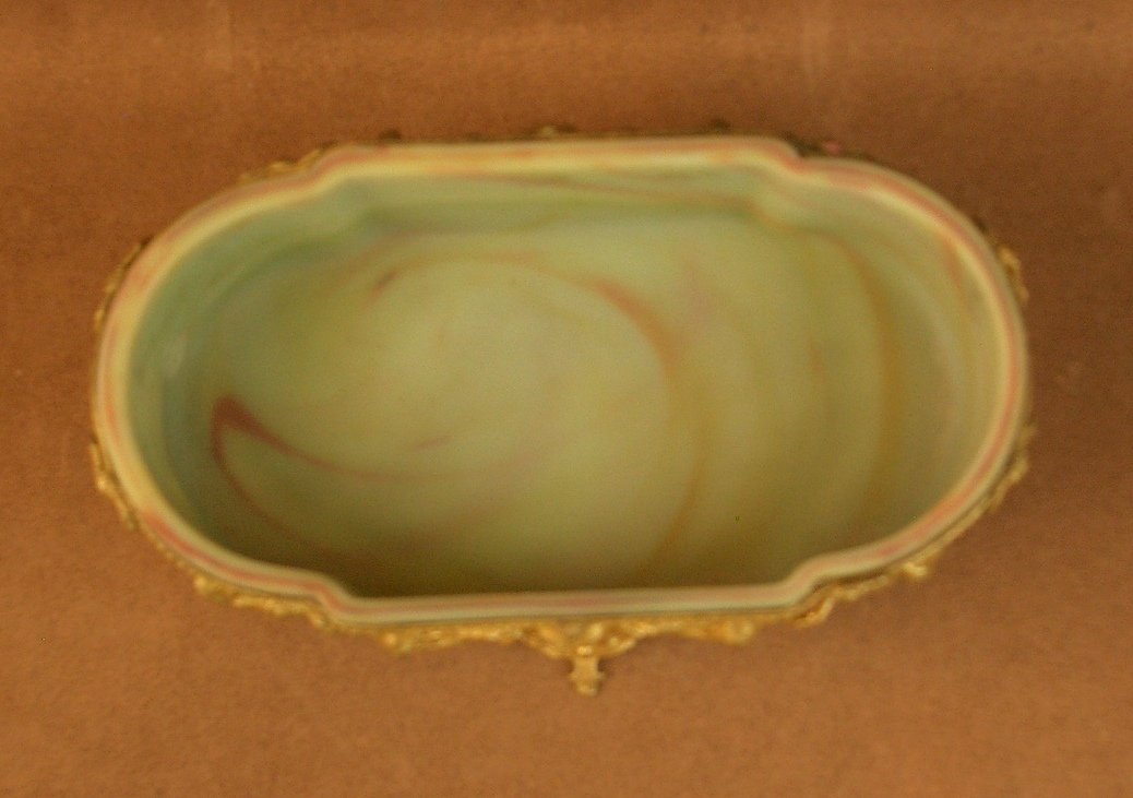 Coupe en verre marbrée de Sèvres lithyalin glass, monture en laiton doré XIXe siècle-photo-2