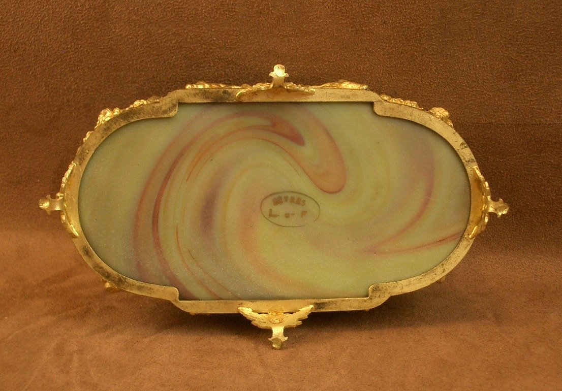 Coupe en verre marbrée de Sèvres lithyalin glass, monture en laiton doré XIXe siècle-photo-7