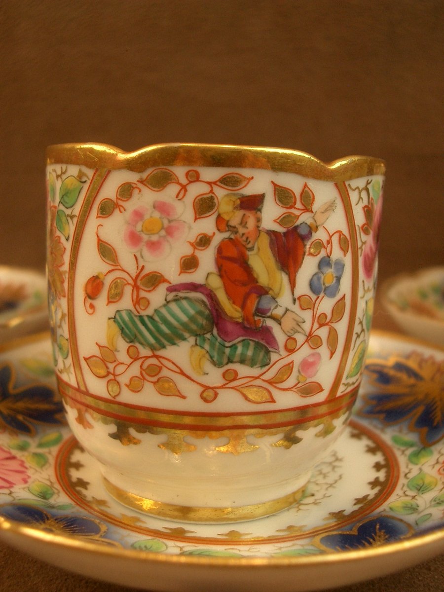 Ensemble de 3 tasses en porcelaine de Bayeux au chinois XIXe siècle -photo-2