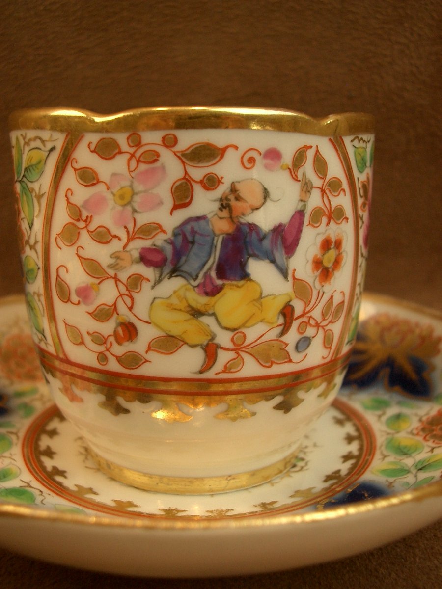 Ensemble de 3 tasses en porcelaine de Bayeux au chinois XIXe siècle -photo-3