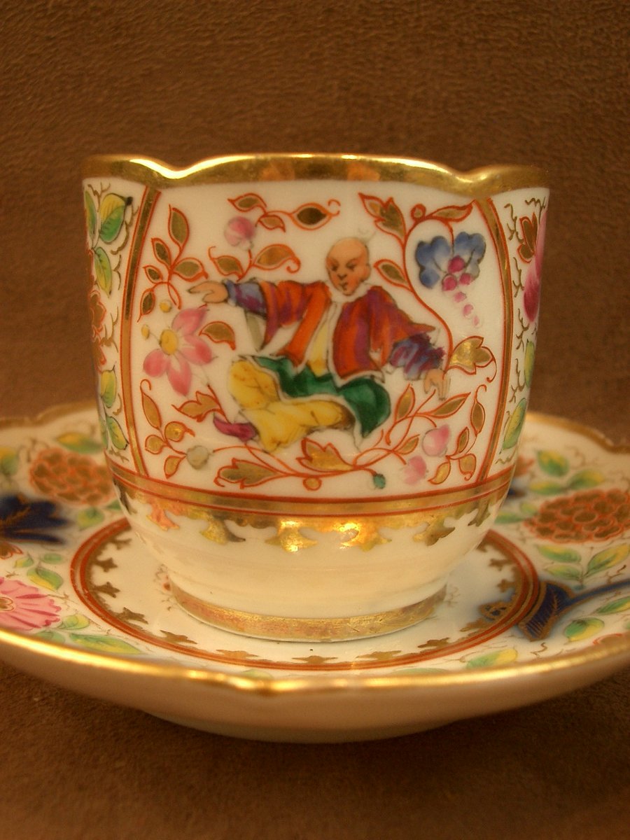Ensemble de 3 tasses en porcelaine de Bayeux au chinois XIXe siècle -photo-4