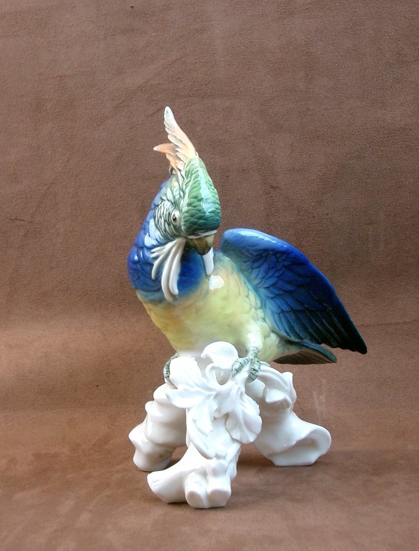 Important oiseau Perroquet en porcelaine de Saxe Karl Ens-photo-3