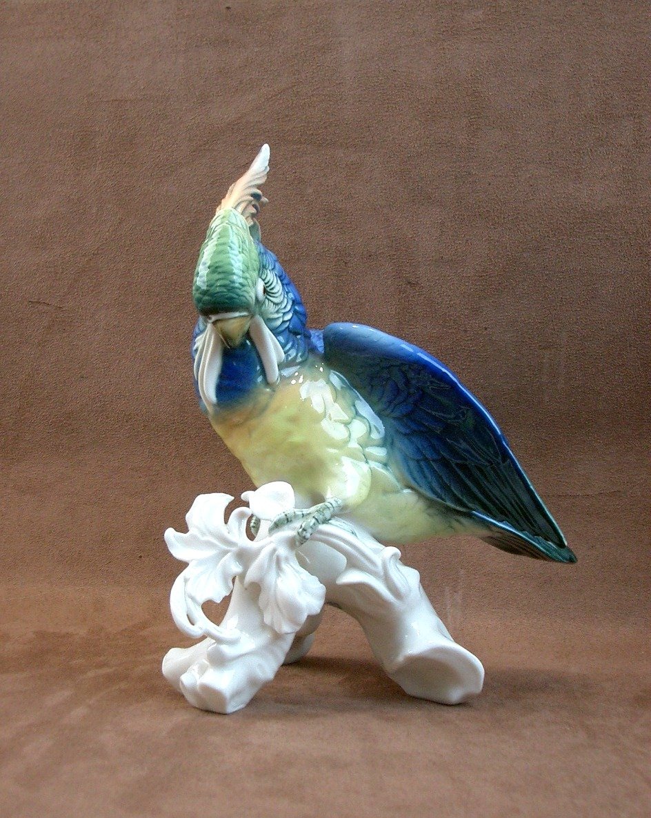 Important oiseau Perroquet en porcelaine de Saxe Karl Ens-photo-4