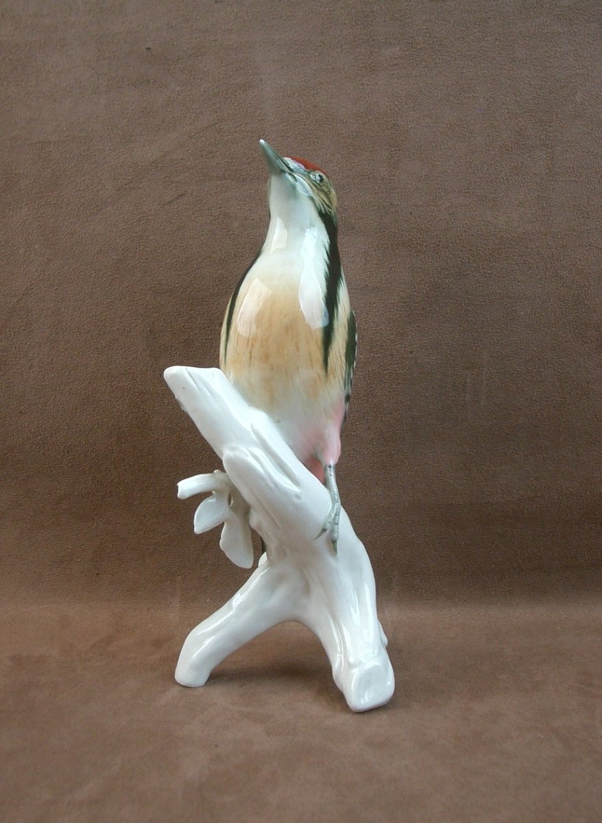 Important Great Spotted Woodpecker Bird In Saxon Porcelain By Karl Ens -photo-3