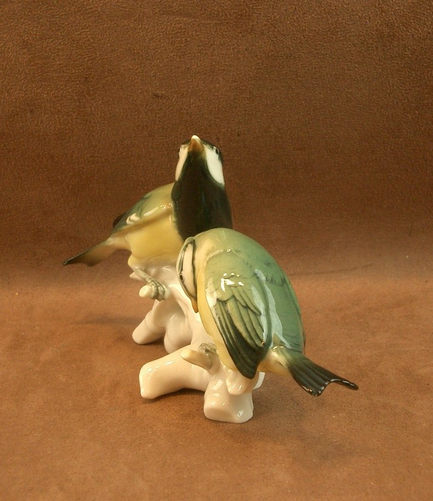 Group Of Birds, Pair Of Saxon Porcelain Tits, Karl Ens -photo-2