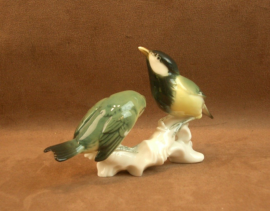 Group Of Birds, Pair Of Saxon Porcelain Tits, Karl Ens -photo-3