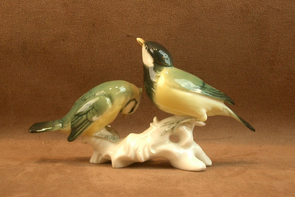 Group Of Birds, Pair Of Saxon Porcelain Tits, Karl Ens -photo-4