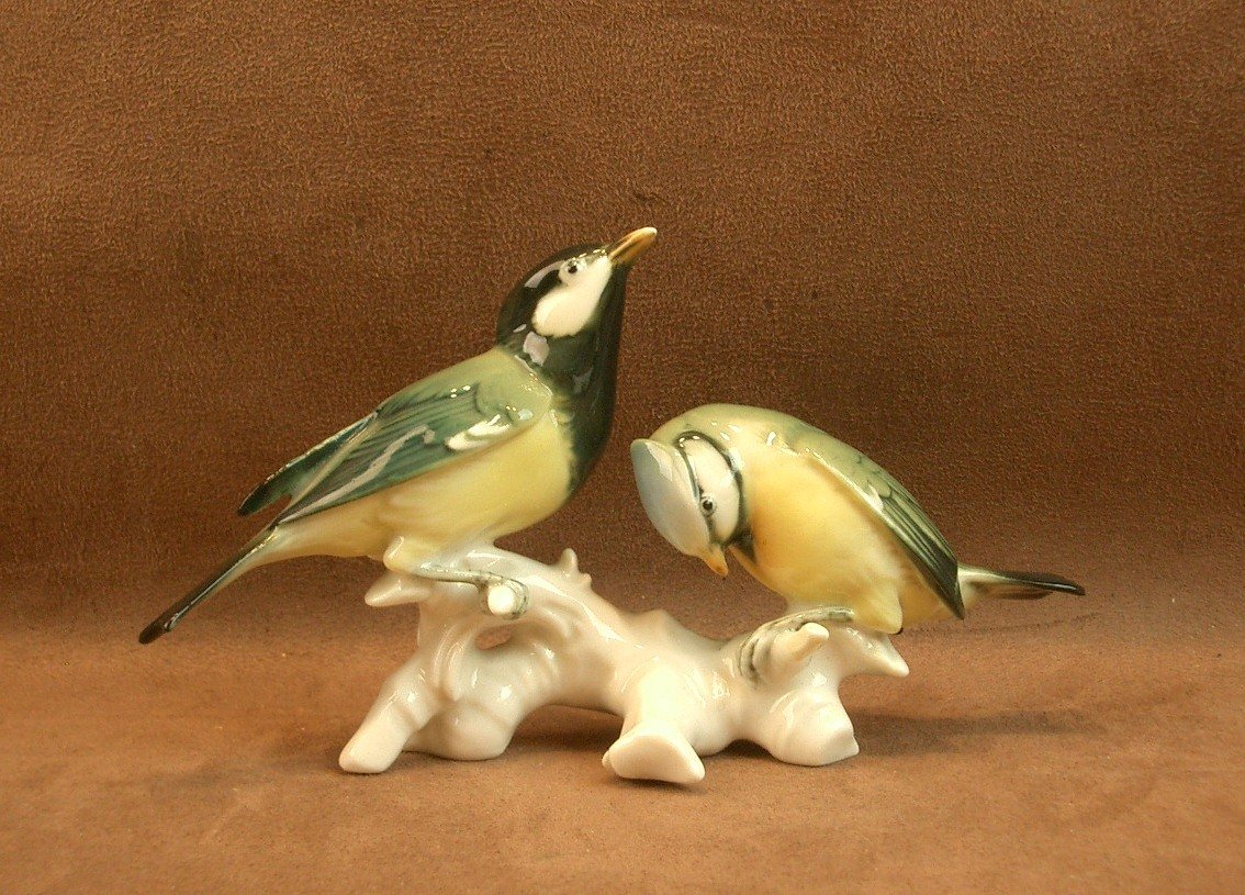 Group Of Birds, Pair Of Saxon Porcelain Tits, Karl Ens -photo-2