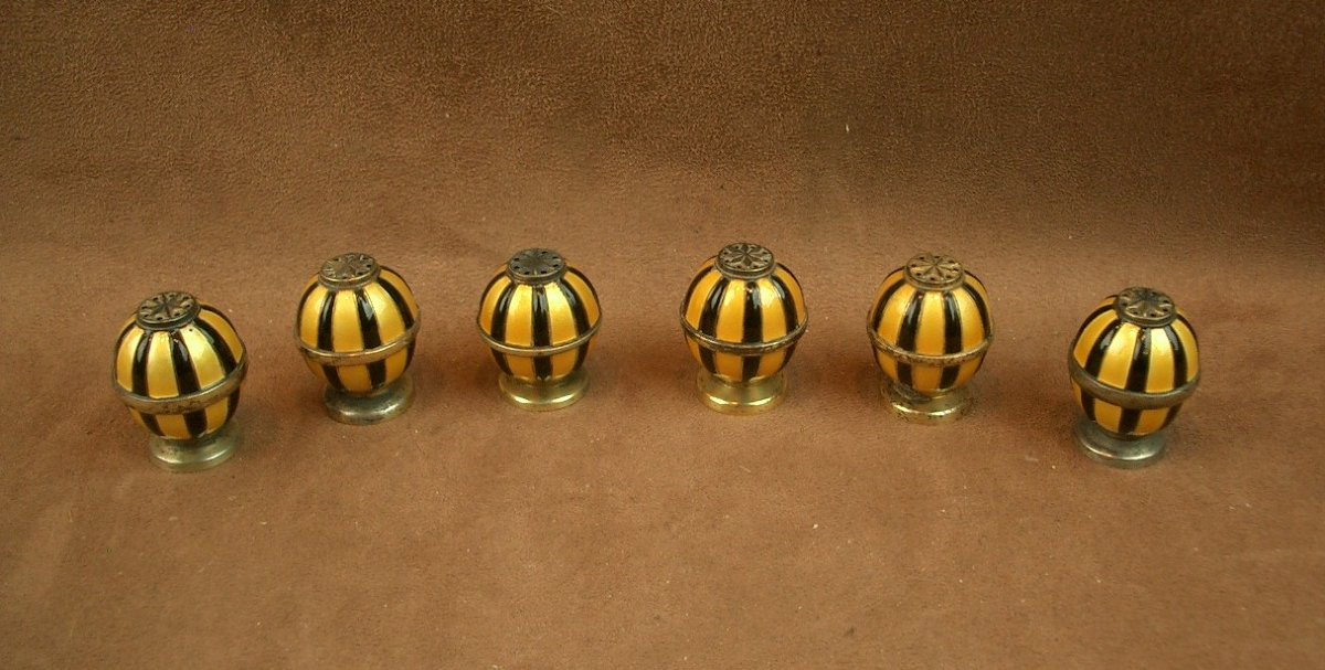 Suite de 6 Porte Piques Art Déco en vermeil & émail -photo-2