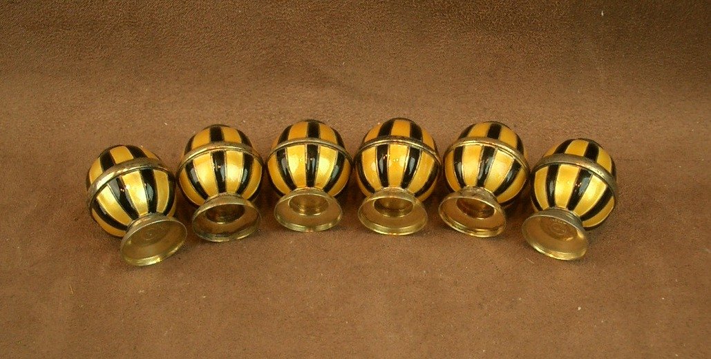 Suite de 6 Porte Piques Art Déco en vermeil & émail -photo-4