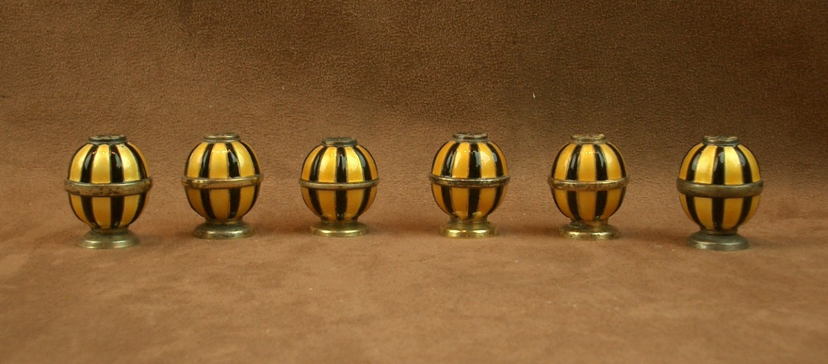 Suite de 6 Porte Piques Art Déco en vermeil & émail 