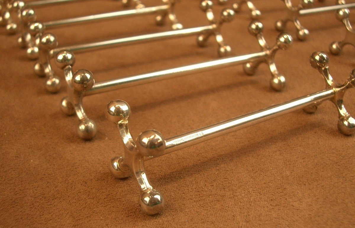 Set Of 12 Christofle Silver-plated Metal Knife Rests, 4-ball Model-photo-4