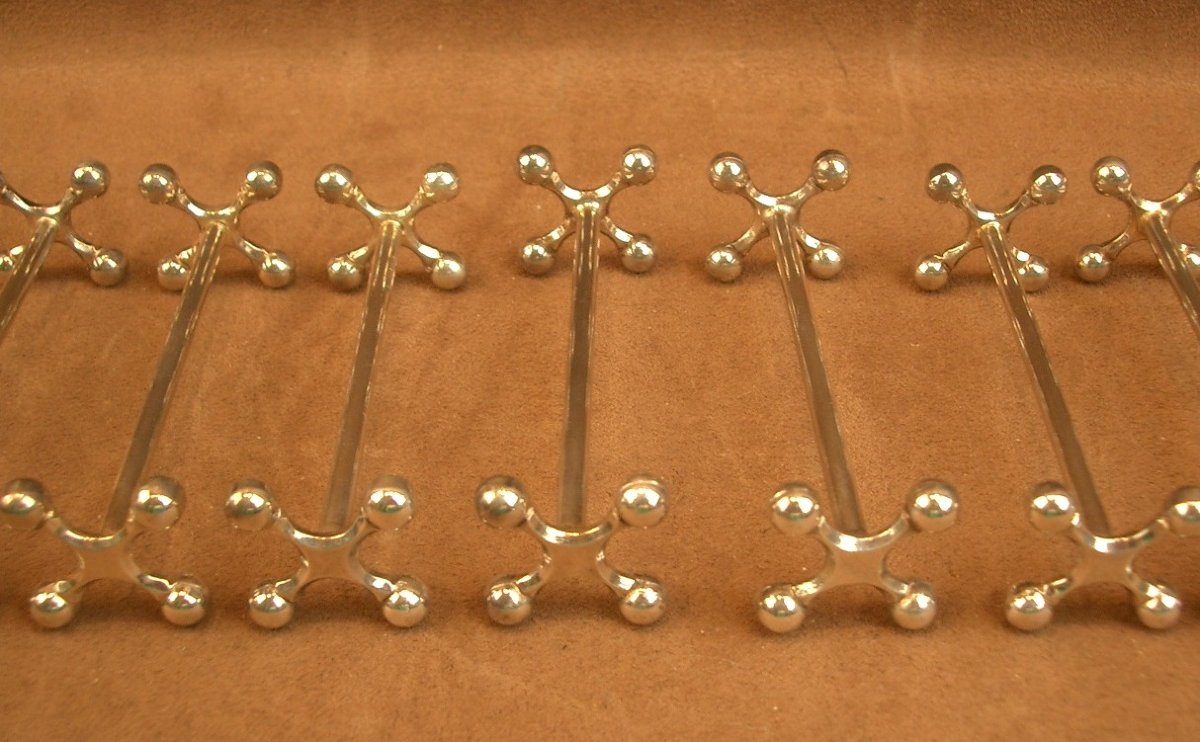 Set Of 12 Christofle Silver-plated Metal Knife Rests, 4-ball Model-photo-4
