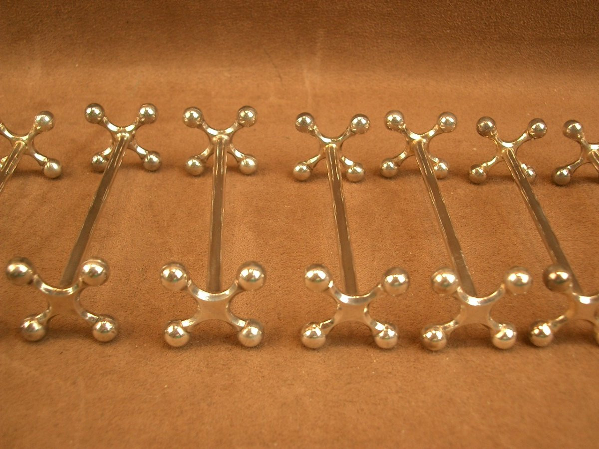 Set Of 12 Christofle Silver-plated Metal Knife Rests, 4-ball Model-photo-5