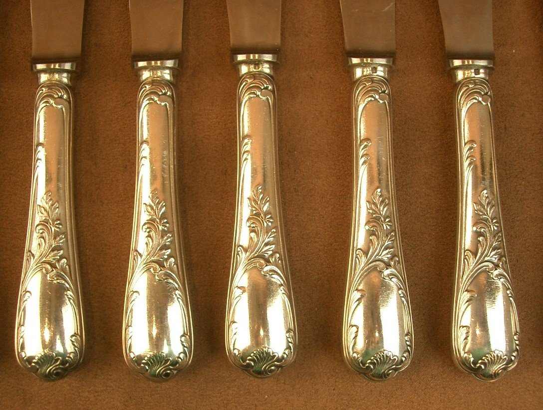 Set Of 12 Christofle Silver-plated Table Knives, Marly Pattern-photo-2