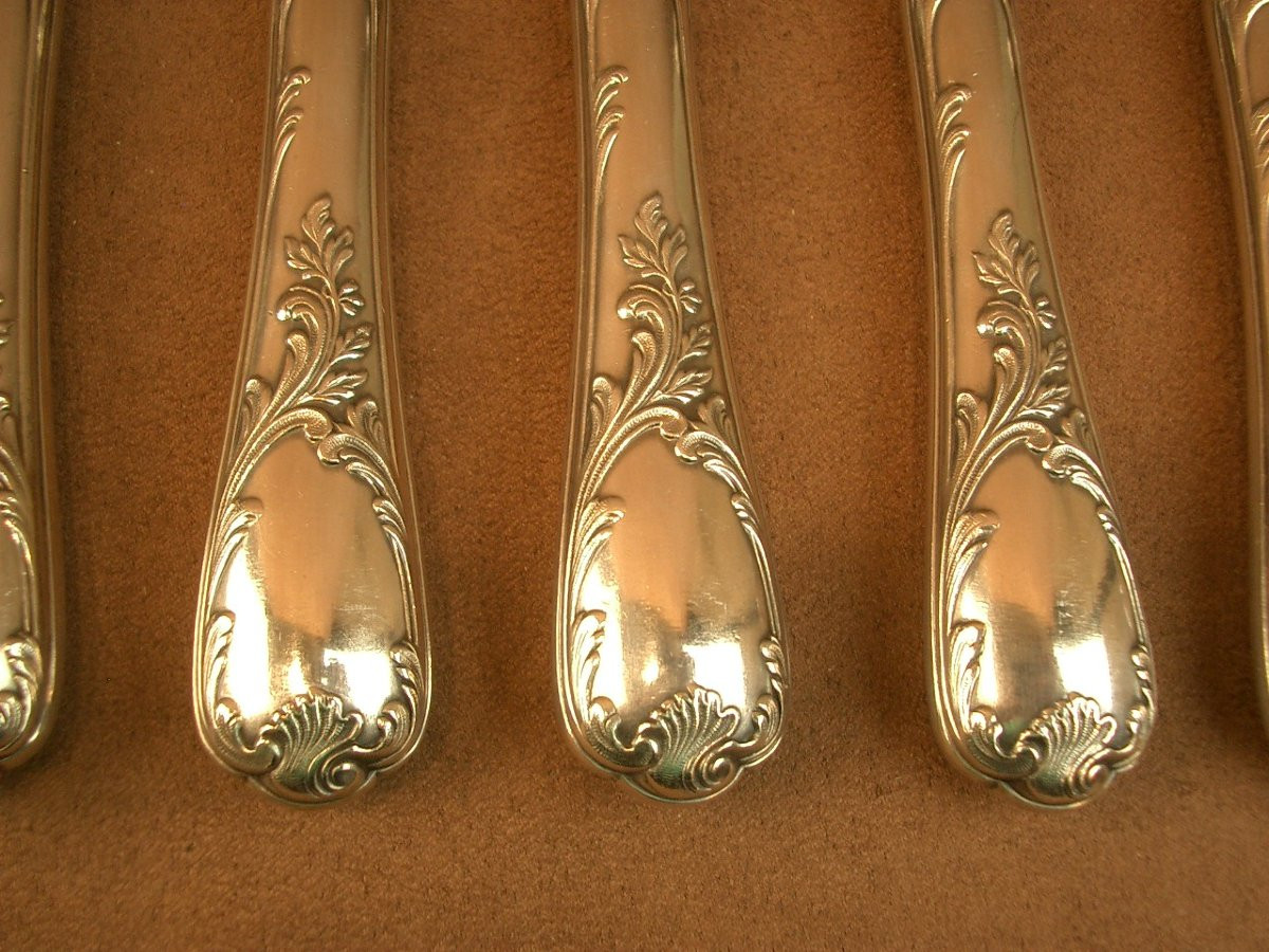 Set Of 12 Christofle Silver-plated Table Knives, Marly Pattern-photo-3