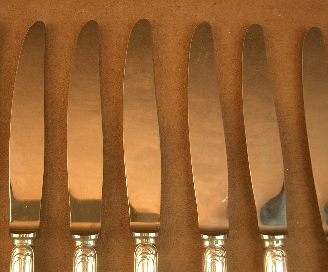 Set Of 12 Christofle Silver-plated Table Knives, Marly Pattern-photo-4