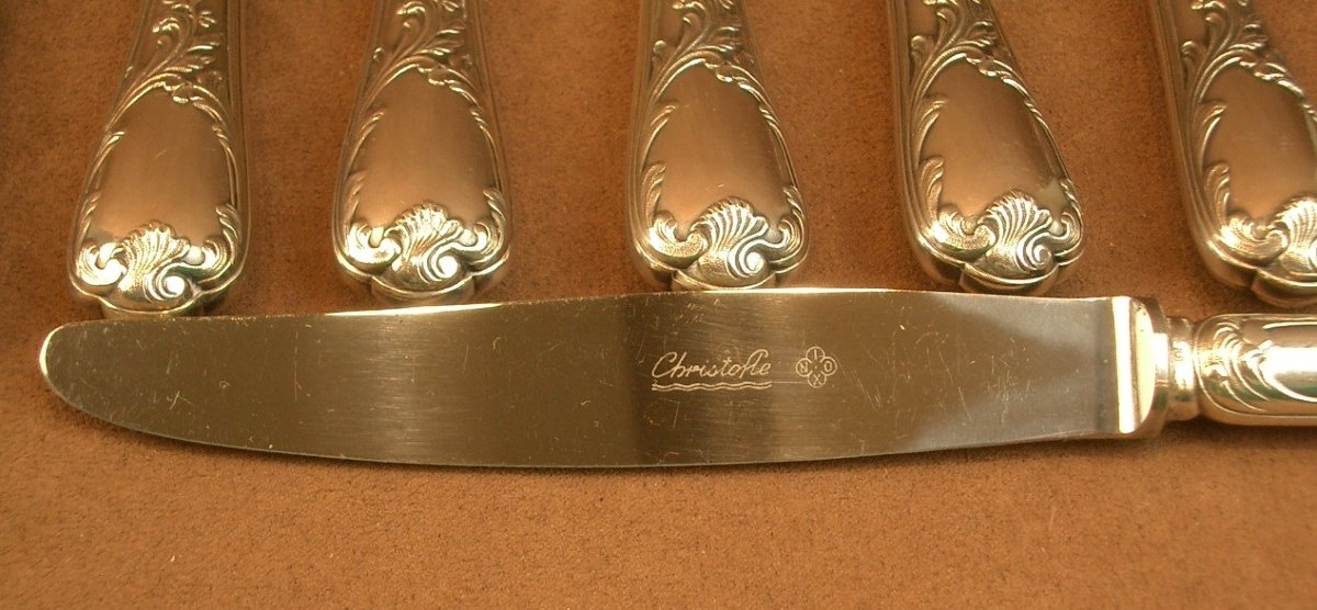 Set Of 12 Christofle Silver-plated Table Knives, Marly Pattern-photo-1