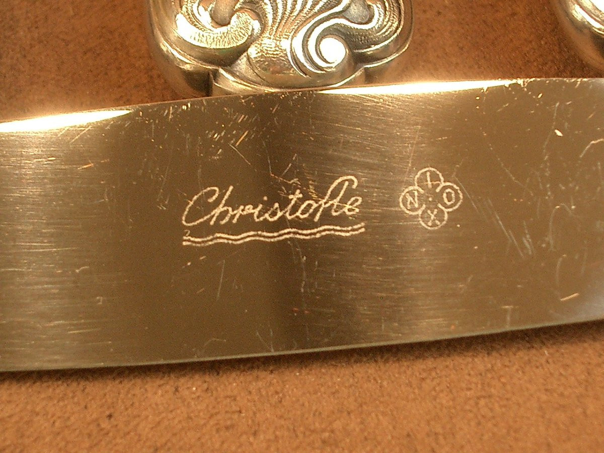 Set Of 12 Christofle Silver-plated Table Knives, Marly Pattern-photo-2