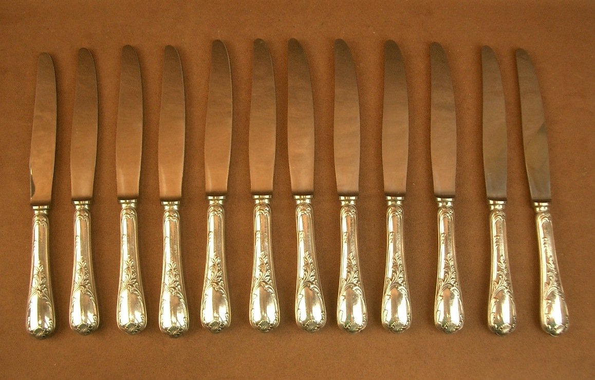 Set Of 12 Christofle Silver-plated Table Knives, Marly Pattern-photo-4
