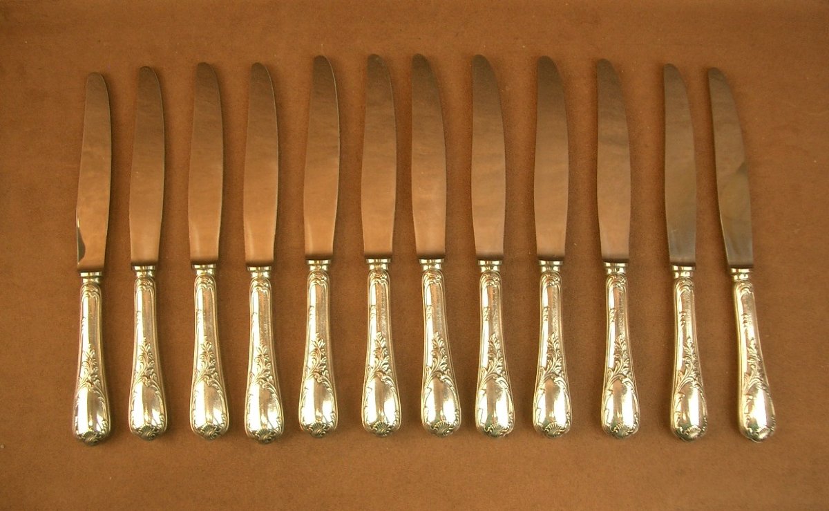Set Of 12 Christofle Silver-plated Table Knives, Marly Pattern-photo-5