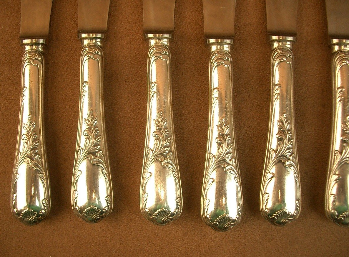 Set Of 12 Christofle Silver-plated Table Knives, Marly Pattern-photo-6