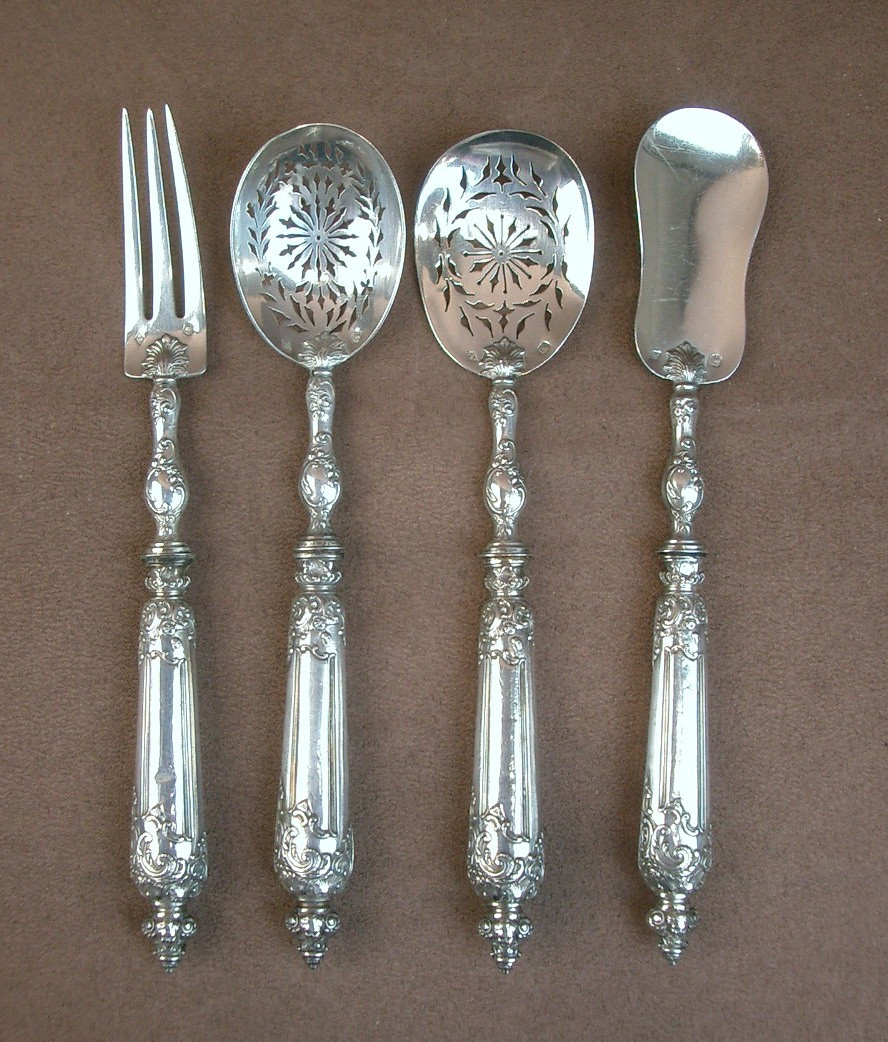 Solid Silver Serving Utensils For Petits Fours From The Late 19th Century