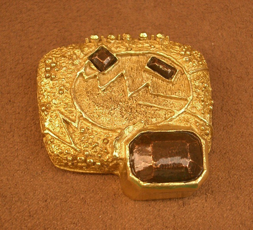 Modernist Brooch In Gilt Metal, Signed Christian Lacroix-photo-2