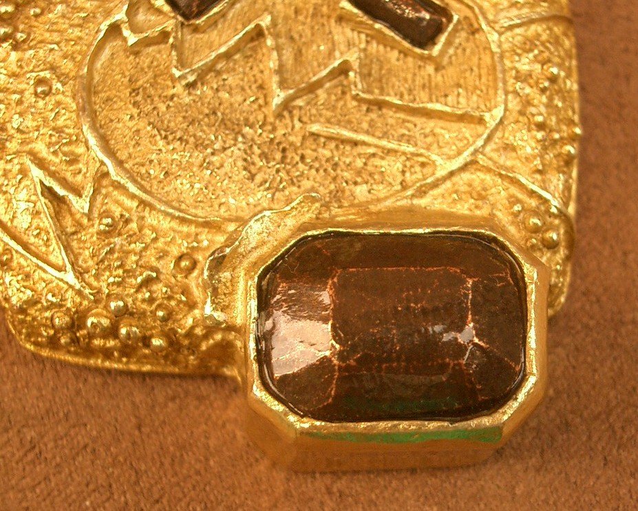 Modernist Brooch In Gilt Metal, Signed Christian Lacroix-photo-3