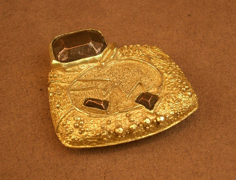 Modernist Brooch In Gilt Metal, Signed Christian Lacroix-photo-2