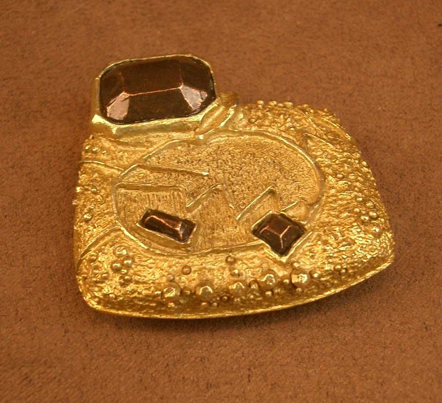 Modernist Brooch In Gilt Metal, Signed Christian Lacroix-photo-3