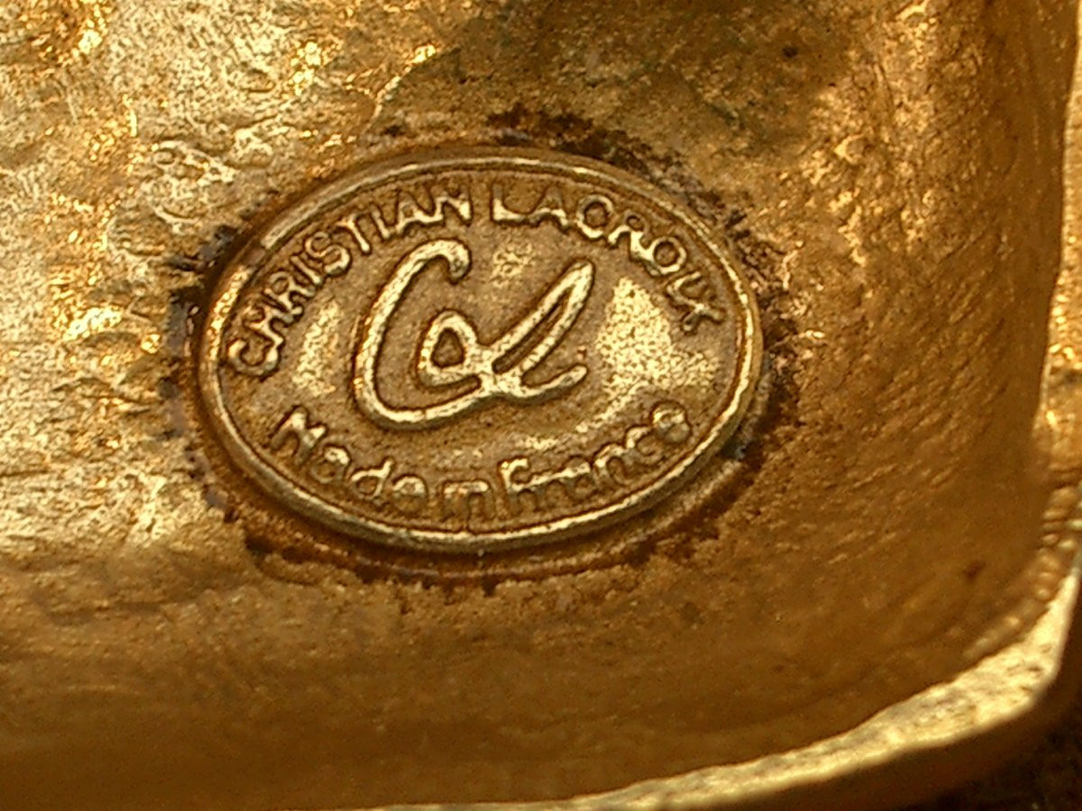 Modernist Brooch In Gilt Metal, Signed Christian Lacroix-photo-5